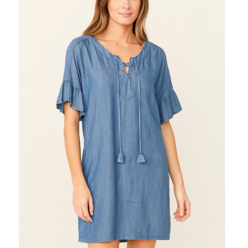 Vineyard Vines Chambray Flutter Sleeve Lace Up Dress Size 4 EUC